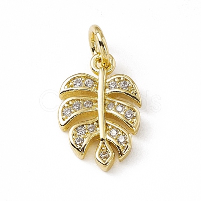 Brass Micro Pave Clear Cubic Zirconia Leaf Charms X-ZIRC-F132-62G-1