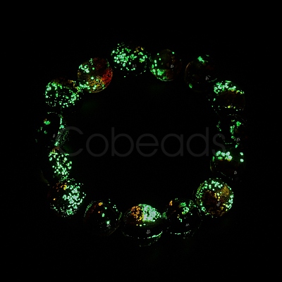 14MM Luminous Handmade Foil Glass Round Beaded Stretch Bracelets LA-CBA41F9-01A-1