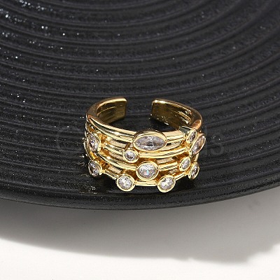Brass Micro Pave Cubic Zirconia Cuff Open Rings RJEW-C158-02G-1