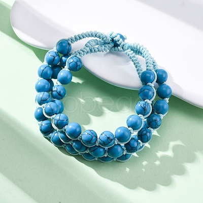 Synthetic Turquoise Round Beaded Multi-strand Bracelets for Men Women BJEW-G743-02F-1