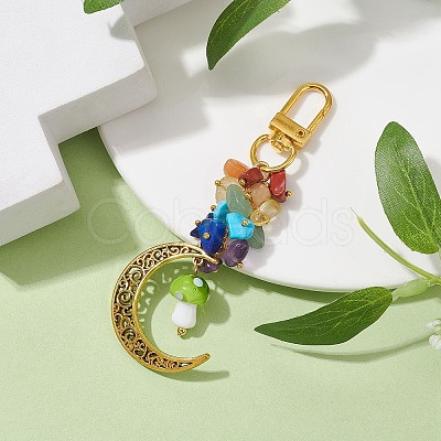 Alloy Hollow Moon & Lampwork Mushroom Pendant Decorations HJEW-JM01612-01-1