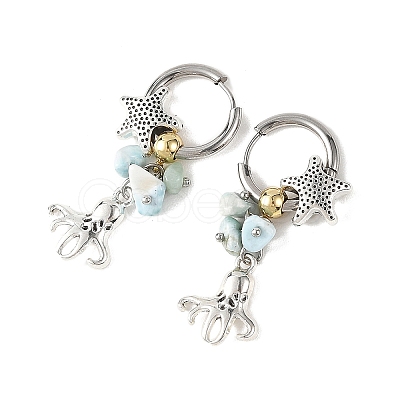 Ocean Natural Larimar Chip Dangle Earrings EJEW-JE07423-1
