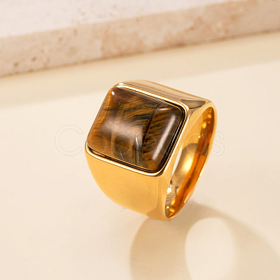 304 Stainless Steel and Natural Tiger Eye Finger Rings FS-WGCBD79-17-1