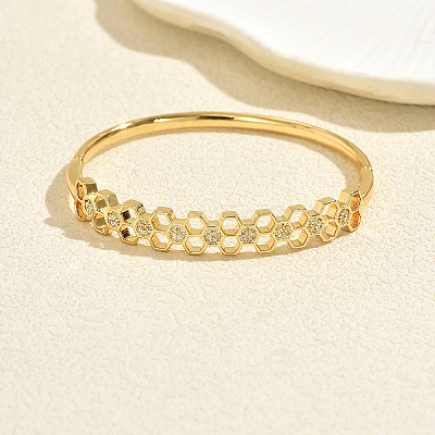 Brass Micro Pave Clear Cubic Zirconia Hinged Cuff Bangles for Women VP3297-1-1