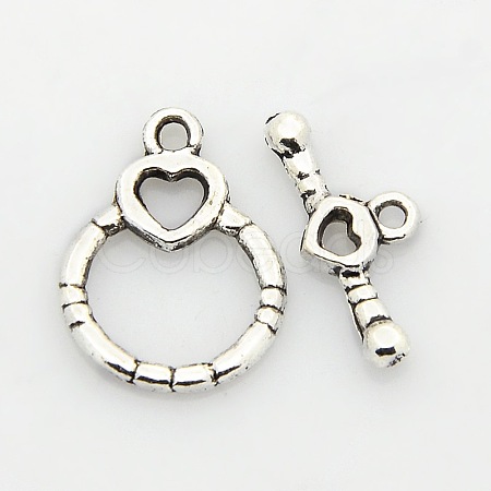 Tibetan Style Alloy Heart Toggle Clasps PALLOY-J471-18AS-1