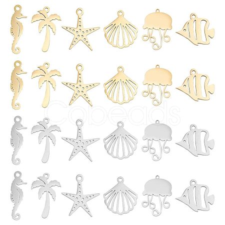 24Pcs 12 Styles 201 & 304 Stainless Steel Pendants STAS-UN0044-55-1