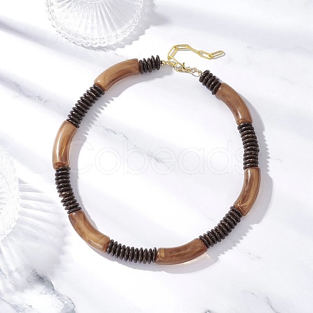 12MM Two Tone Acrylic & CCB Plastic & Coconut Curved Tube Beaded Necklaces for Women NJEW-JN05373-03-1