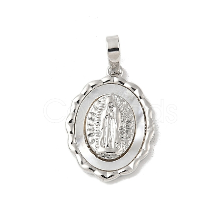 Brass Pave Natural White Shell Pendants KK-S522-07A-P-1