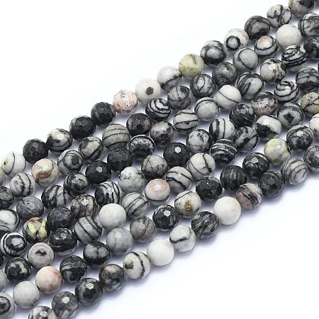 Natural Black Silk Stone/Netstone Beads Strands G-K310-A09-6mm-1