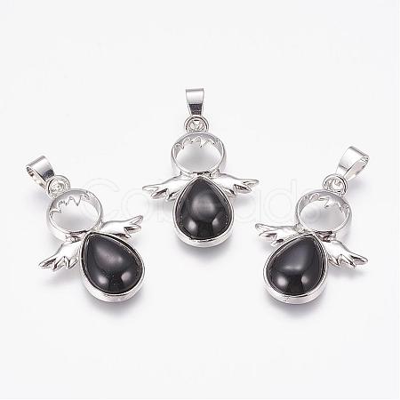 Natural Black Agate(Dyed & Heated) Pendants G-G651-A09-1