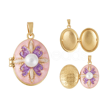 1Pc Brass Enamel Locket Pendants KK-TADJ0001-05A-1