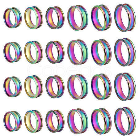 24Pcs 6 Styles 201 Stainless Steel Grooved Finger Ring Settings STAS-ME0003-12MC-1