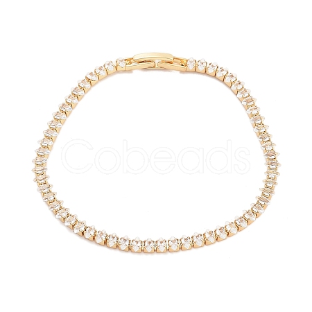 Brass Pave Clear Cubic Zirconia Horse Eye Link Bracelets BJEW-B094-03A-G-1