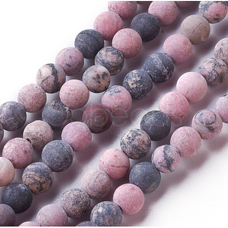 Frosted Natural Rhodonite Round Bead Strands G-E487-12-10mm-1
