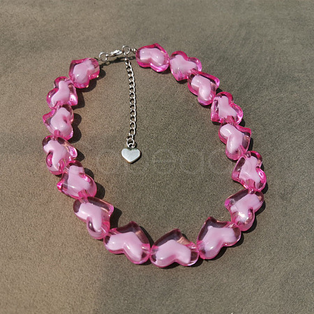 Valentine's Day Acrylic Bead in Bead Heart Beaded Necklaces with Alloy End Chains FS-WG4CF83-01-1