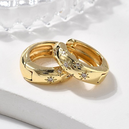 Clear Cubic Zirconia Star Hoop Earrings X-EJEW-C022-01G-1
