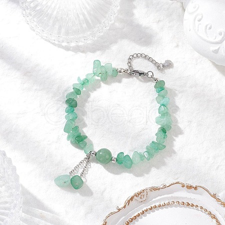 Natural Green Aventurine Chip Beaded Charm Bracelets for Women BJEW-JB12296-03-1