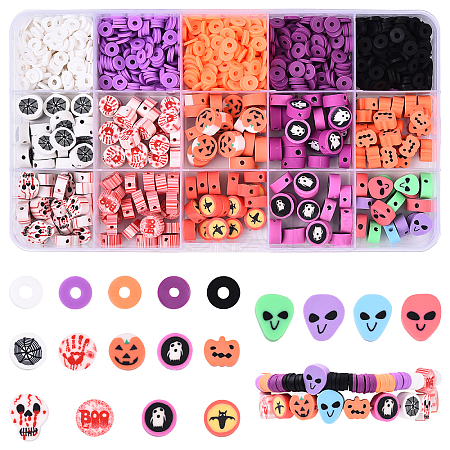15 Styles Halloween Theme Handmade Polymer Clay Beads CLAY-YW0002-59-1