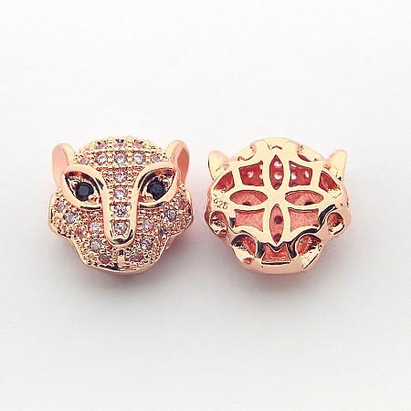 Brass Micro Pave Cubic Zirconia Leopard Beads ZIRC-L007-41RG-1