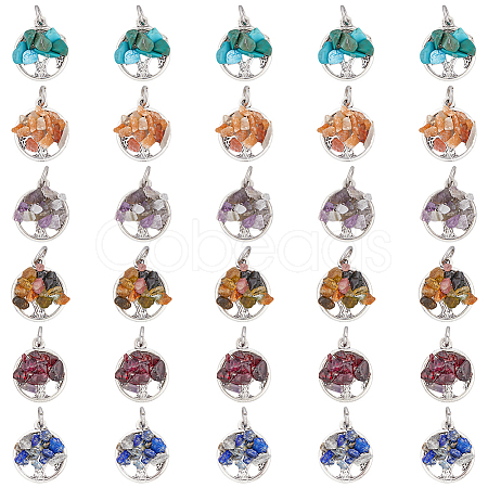 HOBBIESAY 10 Sets 6 Styles Natural & Synthetic Mixed Stone Chip Pendants G-HY0001-35-1