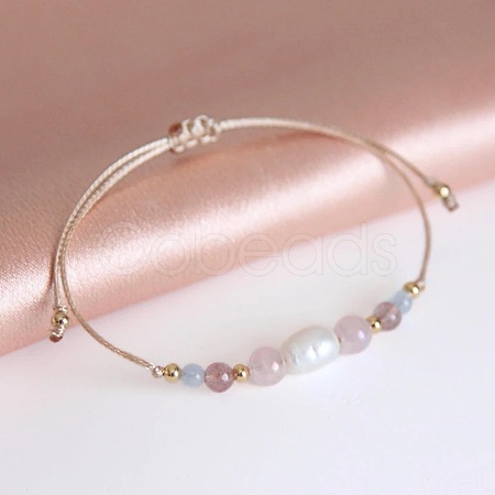 Natural Gemstone & Imitation Pearl Beaded Bracelet UH6167-1