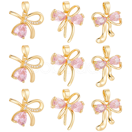 12Pcs 3 Style Brass Micro Pave Cubic Zirconia Pendants KK-BBC0019-52-1