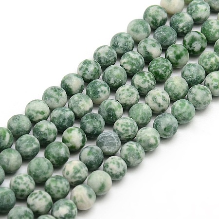 Frosted Natural Green Spot Jasper Round Bead Strands G-M064-4mm-10-1
