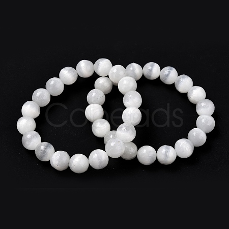 Natural Selenite Beaded Stretch Bracelets BJEW-F414-01C-01-1