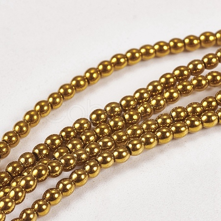 Golden Plated Electroplate Non-Magnetic Synthetic Hematite Round Beads Strands X-G-J169A-2mm-04-1
