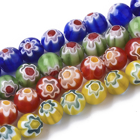 Handmade Millefiori Lampwork Beads Strands LAMP-R143-01-1