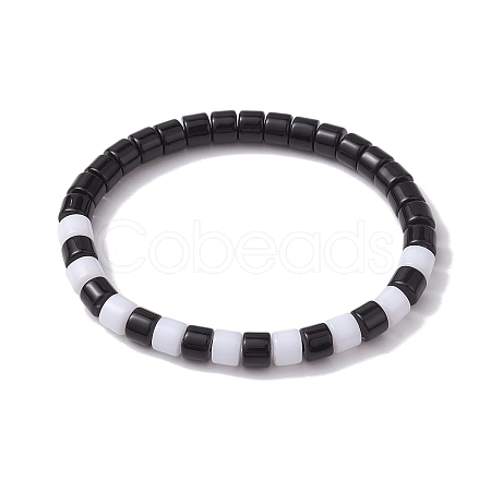 Two Tone Acrylic Column Beaded Stretch Bracelets for Women BJEW-JB10785-1
