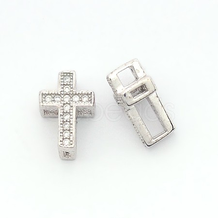 Fashionable Hollow Cross Brass Micro Pave Cubic Zirconia Beads ZIRC-N002-80P-1