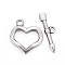 Tarnish Resistant 304 Stainless Steel Toggle Clasps, Heart & Arrow, Stainless Steel Color, Ring: 20x18x3mm, Hole: 2mm, Bar: 23.5x6.5x2.5mm, Hole: 1.8mm