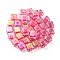 UV Plating Transparent Acrylic European Beads, Large Hole Beads, Cube, Deep Pink, 13.5x13.5x13.5mm, Hole: 4mm