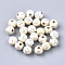 Plating Acrylic Beads, Silver Metal Enlaced, Round with Cross, Beige, 8mm, Hole: 2mm, about 1800pcs/500g