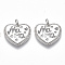 Brass Micro Pave Clear Cubic Zirconia Pendants, for Mother's Day, Heart with Word MaMa, Nickel Free, Real Platinum Plated, 19x20x3mm, Hole: 3mm