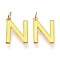 Brass Enamel Pendants, with Jump Ring, Long-Lasting Plated, Real 18K Gold Plated, Letter.N, Champagne Yellow, Letter.N, N: 18x13x1.8mm, Jump Rings: Inner Diameter: 3mm