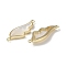 Brass Wing Connector Charms, with Natural White Shell, Real 18K Gold Plated, 27x10x3.5mm, Hole: 1mm