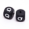 Silicone Beads, Cube with Letter.Q, Black, 12x12x12mm, Hole: 2mm