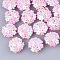 PVC Paillette Cabochons, Cluster Beads, with Glass Seed Beads and Golden Plated Brass Perforated Disc Settings, Flower, Pink, 20~23x10~11mm