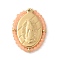 304 Stainless Steel Oval Embossed Jesus Pendants, Synthetic Luminous Stone Faceted Round Beaded Charms, Real 14K Gold Plated, Light Salmon, 25.5x19x2.5mm, Hole: 1.2mm