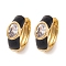 Rack Plating Brass Cubic Zirconia Enamel Earrings, Cadmium Free & Lead Free, Oval, Hoop Earrings, Real 18K Gold Plated, Black, 14x5mm