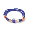 3Pcs 3 Color Evil Eye Lampwork & Glass Seed & Brass Beaded Triple Layer Multi-strand Bracelets Set for Women BJEW-JB09252-4