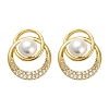 Flat Round Brass Micro Pave Clear Cubic Zirconia Stud Earring Findings KK-D102-09G-4