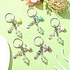 Gemstone Chip & Alloy Heart Pendant Keychain with Angel Acrylic Charm KEYC-JKC00541-4