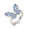 Adjustable Brass Butterfly Finger Rings with Light Blue Cubic Zirconia CU-CBA7E55-18P-02-4