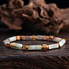 Vintage Bohemian Synthetic Aqua Terra Jasper & Non-magnetic Hematite & Natural Picture Jasper Cuboid Beaded Stretch Bracelets for Men YF8197-2