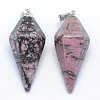 Natural Rhodonite Pointed Pendants KK-E757-F-17P-1