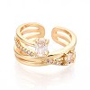 Brass Micro Pave Cubic Zirconia Cuff Rings KK-T074-79G-2