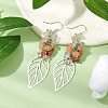 Leaf 201 Stainless Steel Natural Quartz Crystal & Natural Prehnite & Natural Carnelian & Natural Sunstone Chip Dangle Earrings EJEW-JE06138-03-2